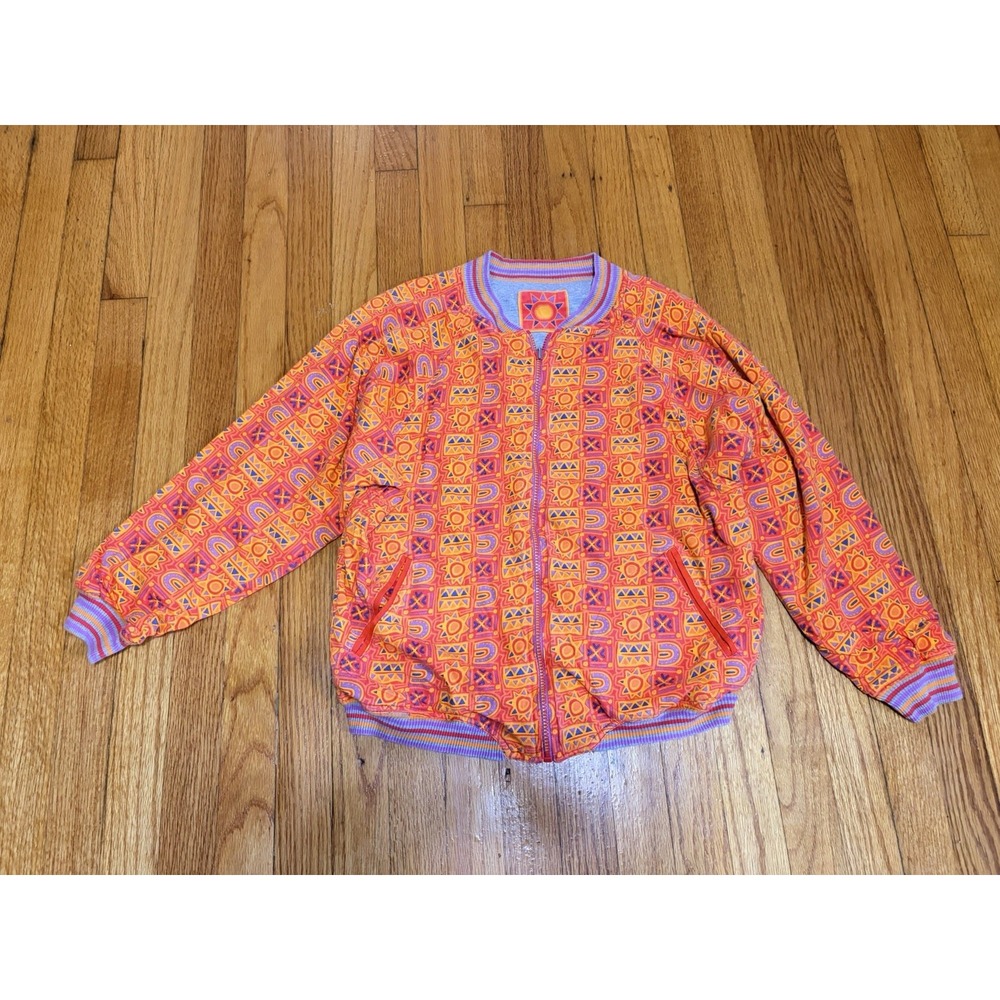 Vtg 80s 90s Colorful Reversible Bomber Jacket Women's Size Small